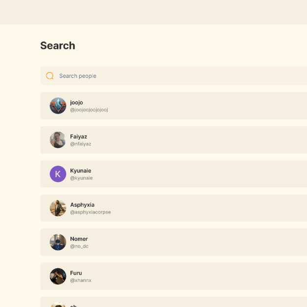 Chirpy search interface with active query for "The Ragers" and filtered results for users and community circles.
